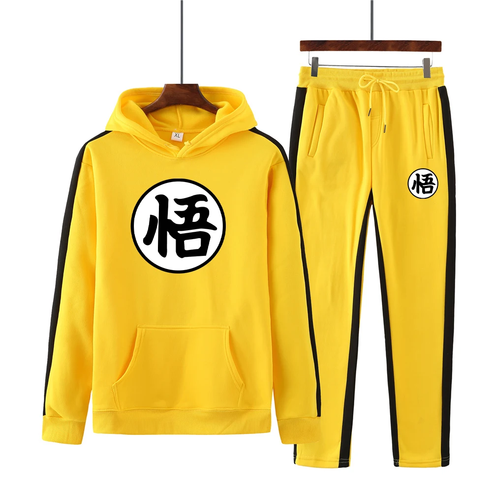 

Spring and Autumn Men's Fashion Sports Suit Striped z goku Hooded Sweater Suit Men's Casual Loose Street Jogging Two-piece Set