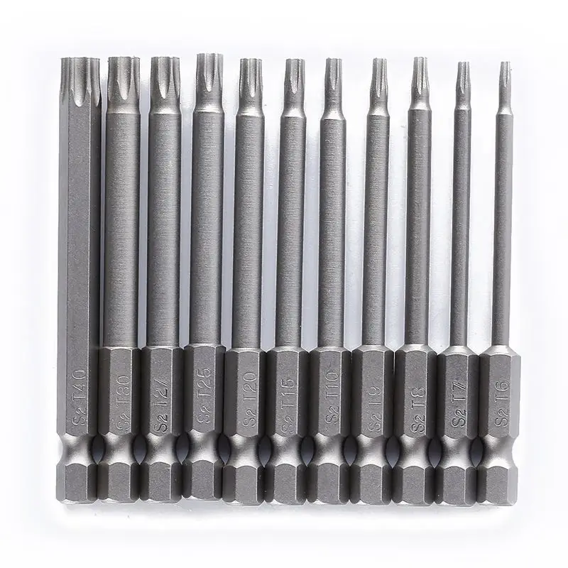

11 Pieces 1/4 Inch Hex Shank T6-T40 4 Inch Length S2 Steel Torx Security Head Screwdriver Drill Set Bits