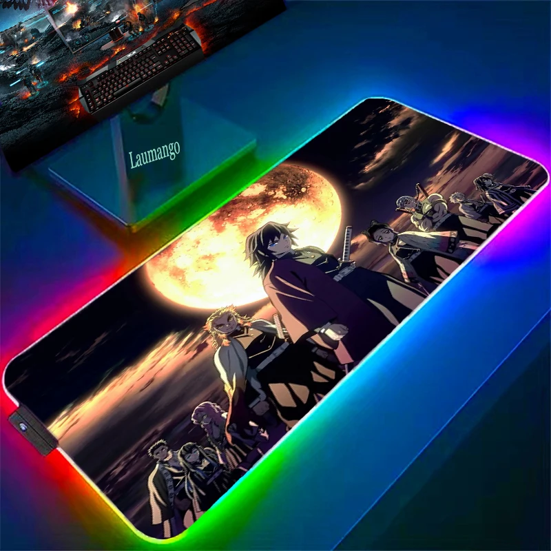 

Desktop Table Mat Demon Slayer Mousepad Anime Carpet Big Mouse Pad With Rgb Keyboard Gaming Mats For Office Mausepad Gamer Rug