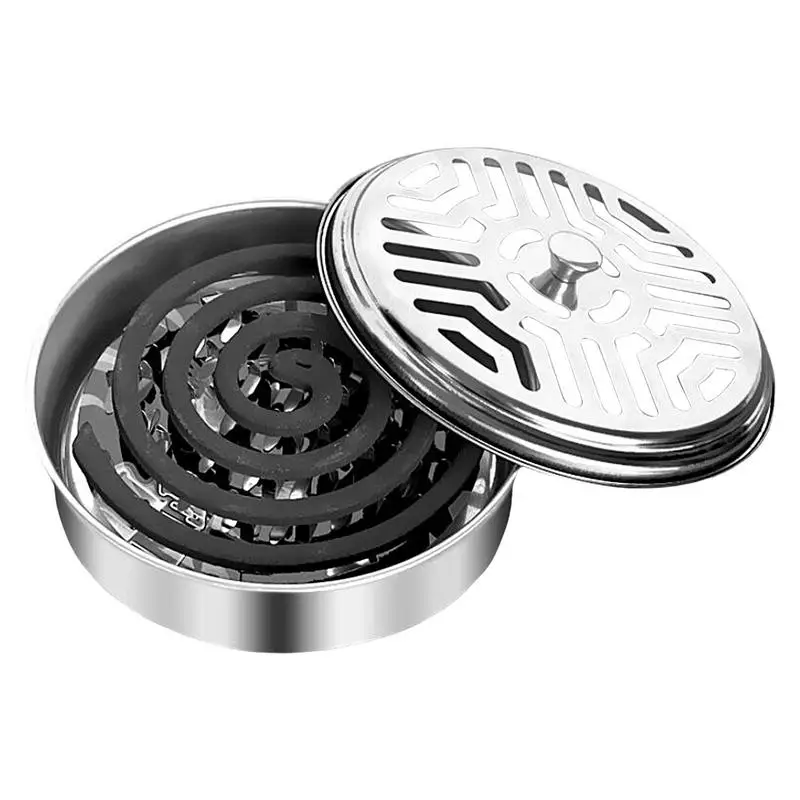 

Coil Burner Windproof Round Incense Holder Coil Rack With Cover Stainless Steel Coils Burner For Camping Hiking Fishing Metal
