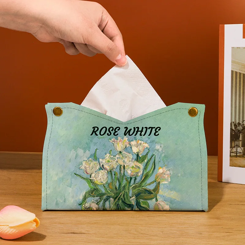 

Living Room Tissue Box Home Decoraction Luxury Car Tissue Holder Van Gogh Oil Painting Rose Paper Box Bathroom Kitchen Storage