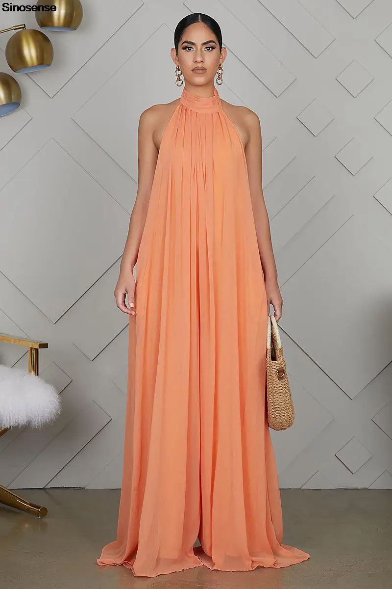 

Women's Casual Loose Jumpsuits Sexy Sleeveless Halter Neck Backless Long Wide Leg Pants Jumpsuit Elegant Club Party Rompers