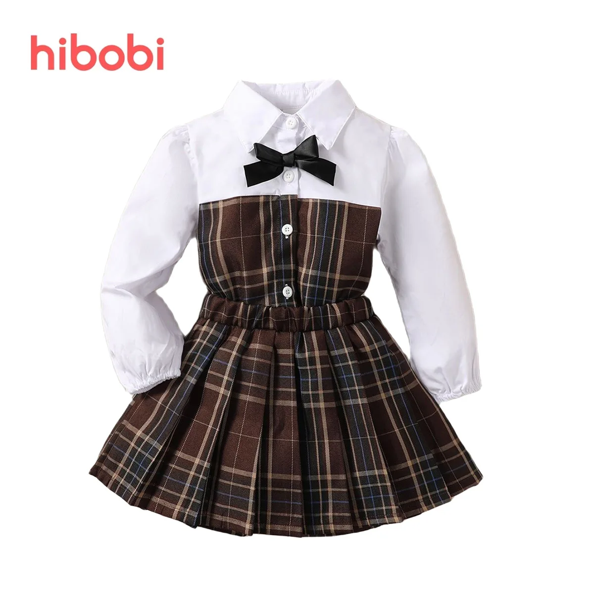 

2 шт., детское клетчатое платье с бантом, на пуговицах