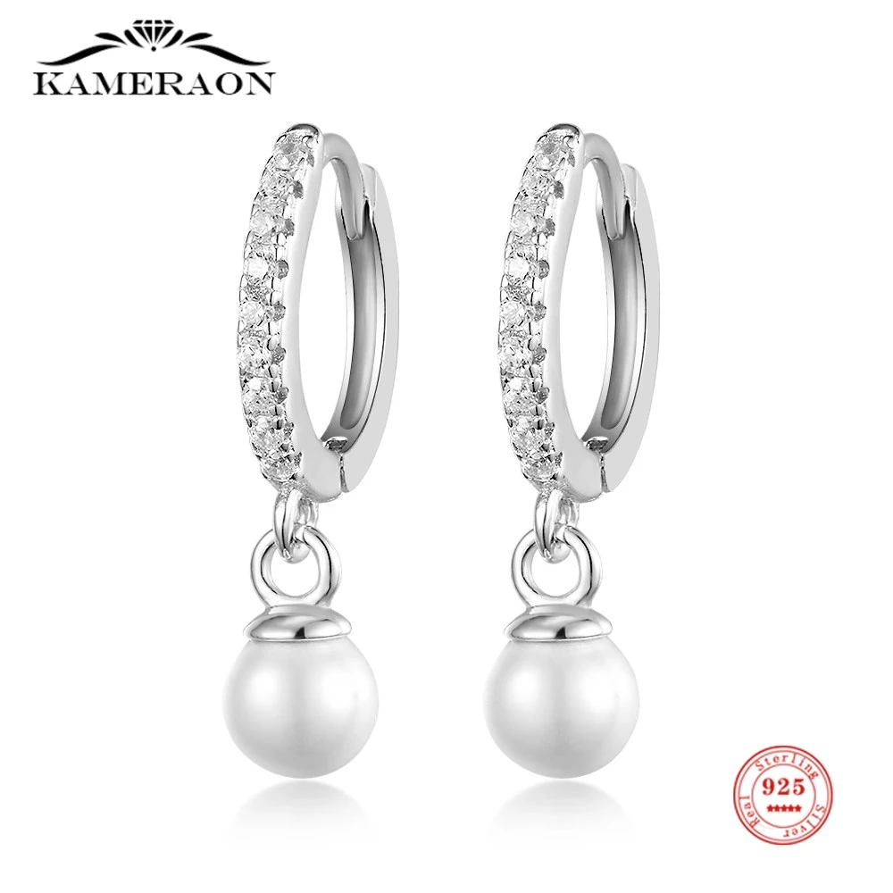 

S925 Korean Fashion Shell Beads Pearl Earrings Hoop Earrings for Women Sweet Simple Short Earrings Luxury Jewelry Wholesale