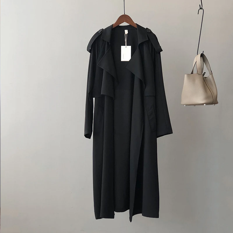 Johnature корейский винтажный свободный женский плащ с поясом 2024 осенний новый