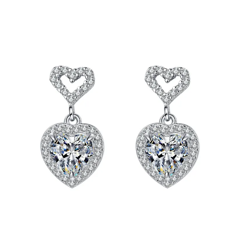 ES0016 Lefei Fashion Diamond-set Classic 1ct Moissanite Double Heart Earring For Women 925 Sterling Silver Party Wedding Jewelry