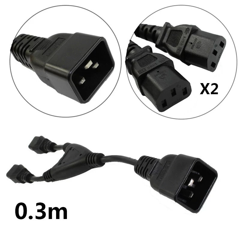 Разветвитель кабеля IEC 320 C20-2xC13, двойной кабель питания переменного тока C13, Удлинительный шнур, Серверная флейта, 30 см, конвертер флейта