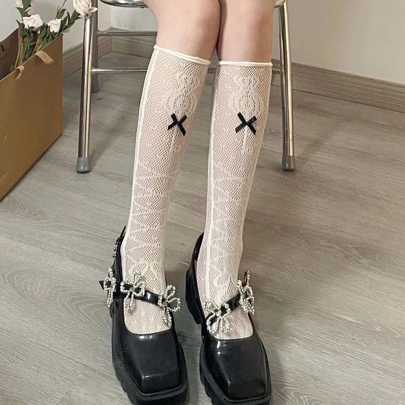 

Lolita Long Socks Women Mesh High Knee Socks Female JK Thin Fishnet Stockings Woman Leg Calcetine Medias 2022 New