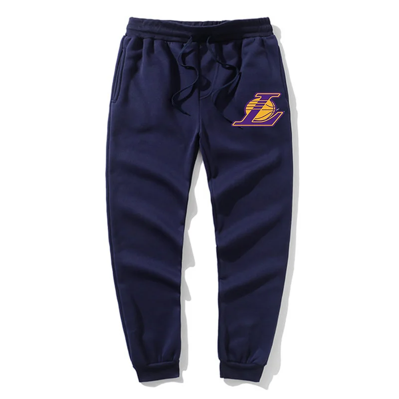 2022 Fall Winter Fashion Mens Solid Color Straps Casual Pants Lakers Team Print Male Sports Pants Sportswear Fitness Trousers
