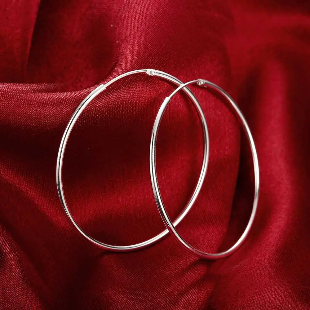 

New hot High Quality 925 Stamp Silver color Earrings Fashion Big Circle round earrings for women wedding birthday gift Jewelry