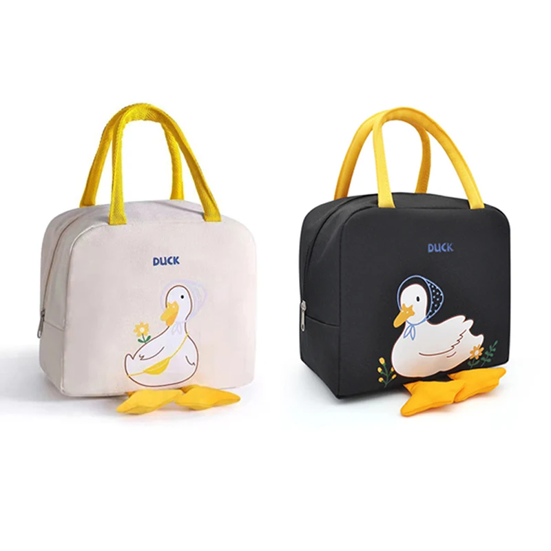 Cartoon Bento Bag Cute Little Yellow Duck Lunch Bag Storage Insulation Bag for Kids Women High Capacity Travel Picnic Handbag