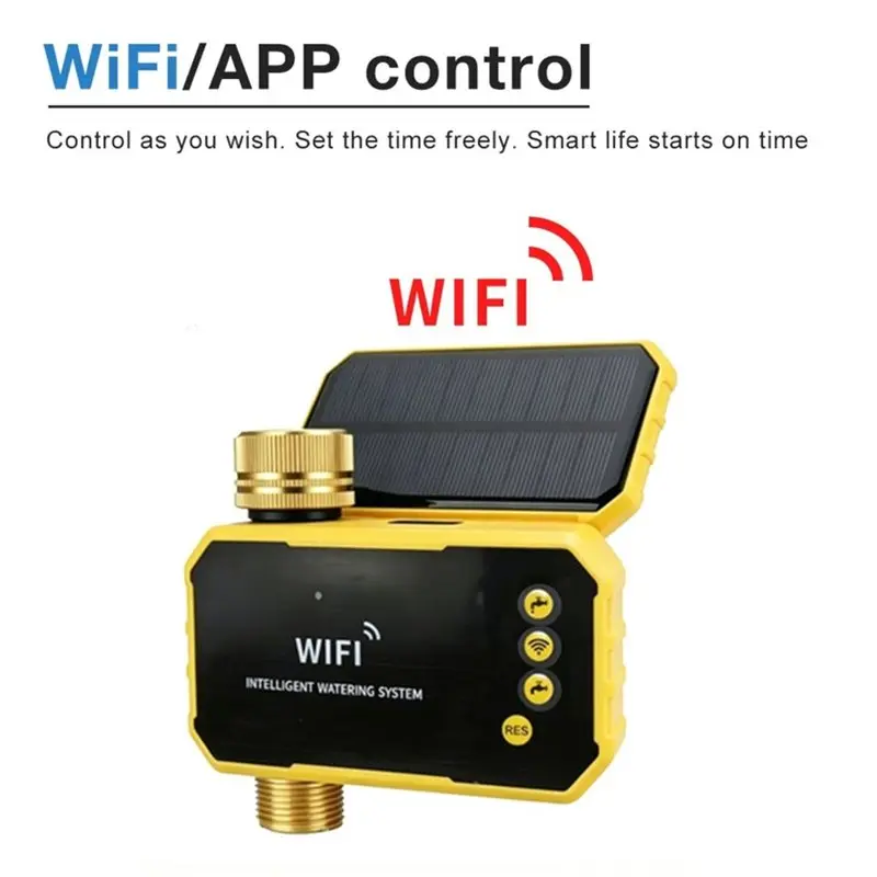 Фото Контроллер полива AA84 WIFI на солнечной энергии с таймером, умный автоматический таймер полива, солнечная система для наружного использования, для садовых кранов и клапанов №2