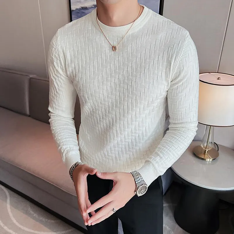 2022 Brand Clothing Men Autumn And Winter High Quality Knitting Sweater Male Slim Fit Plaid Pullover Tight Sweater With o-Neck images - 6