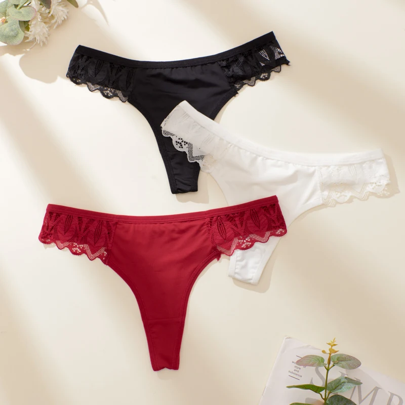 Трусики женские кружевные с низкой посадкой 3 шт.
