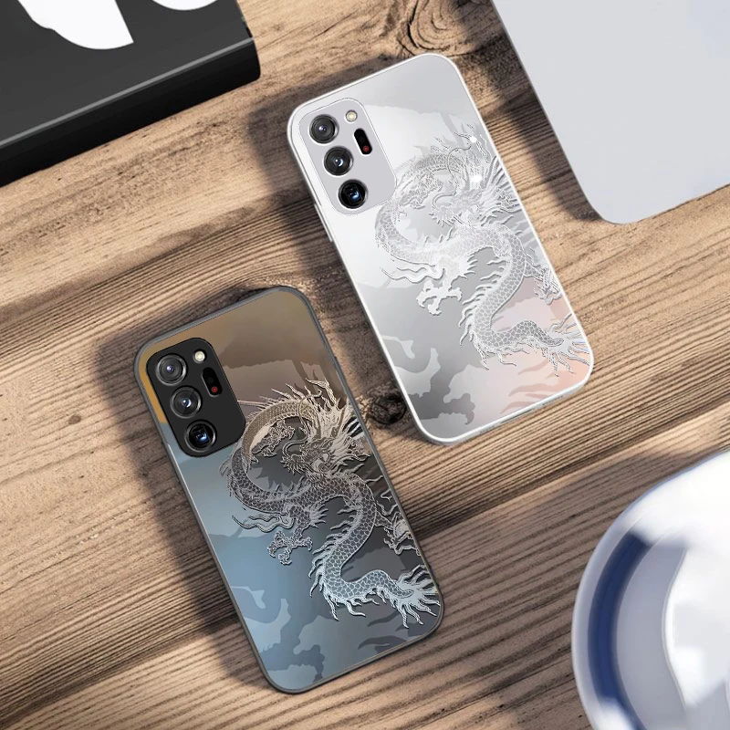 Gradient Dragon For Samsung Galaxy Note 8 9 10 PRO 20 Ultra A01 02 03 Core 04E 4G 12 13 5G Tempering Glass Phone Case
