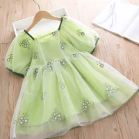 girls summer bow tie puff sleeve dress flower girl dresses kids dresses for girls baby girl clothing korean baby clothes