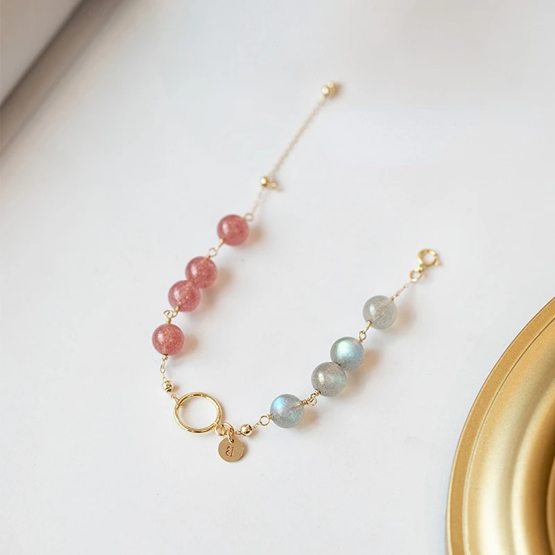 

Natural Crystal Trick Peach Blossom Strawberry Bracelet 14k Gold Wrapped Ins Send Girlfriends Moonstone Transport Beads