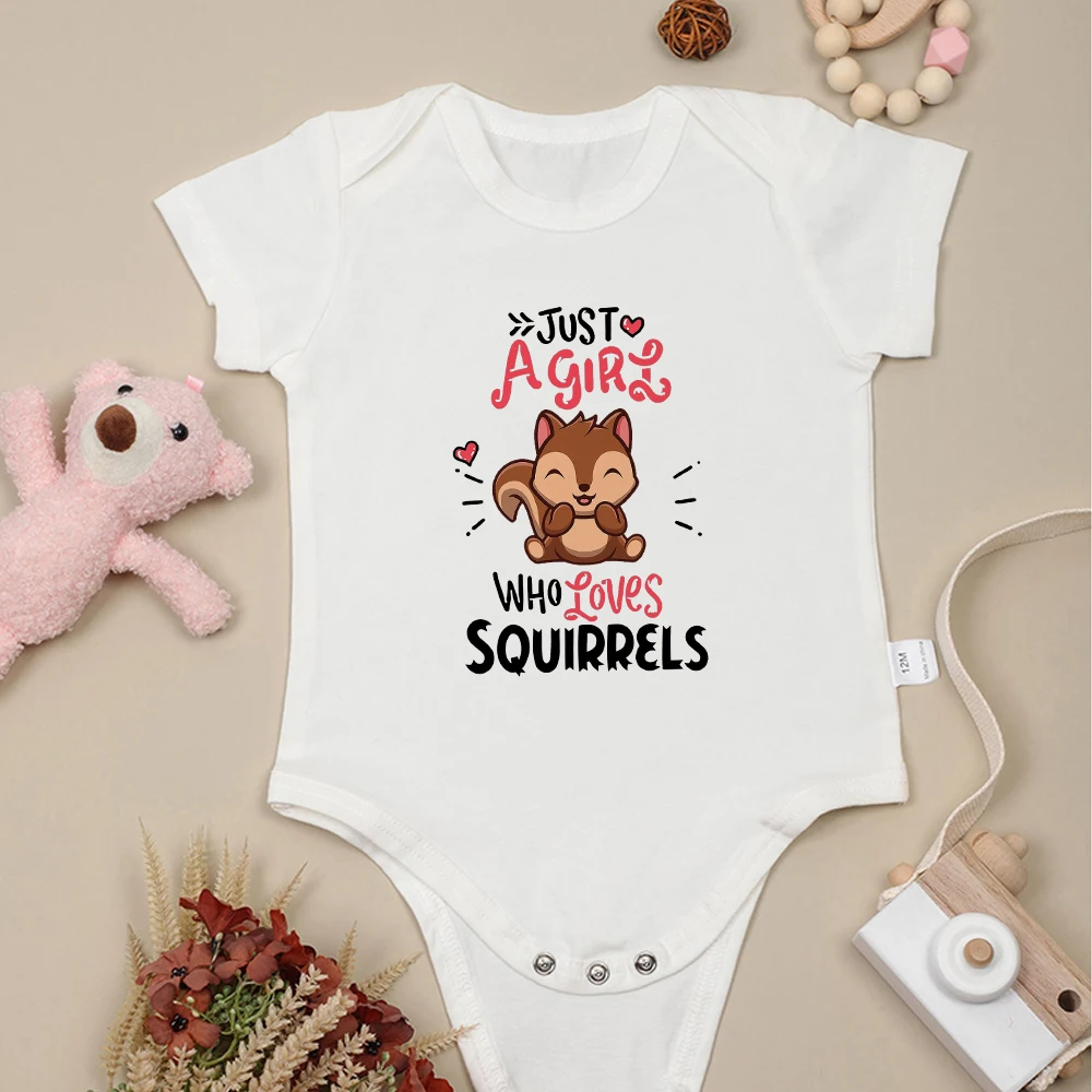 

Just a Girl Who Loves Squirrels Newborn Clothes Onesies Short Sleeve O-neck Cotton Baby Girls Bodysuits Cartoon Kawaii Harajuku