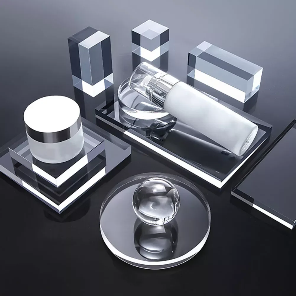 

Transparent Acrylic Geometric Photography Props Square Rectangle Cylinder Round Background Decorations for Cosmetics Jewelry