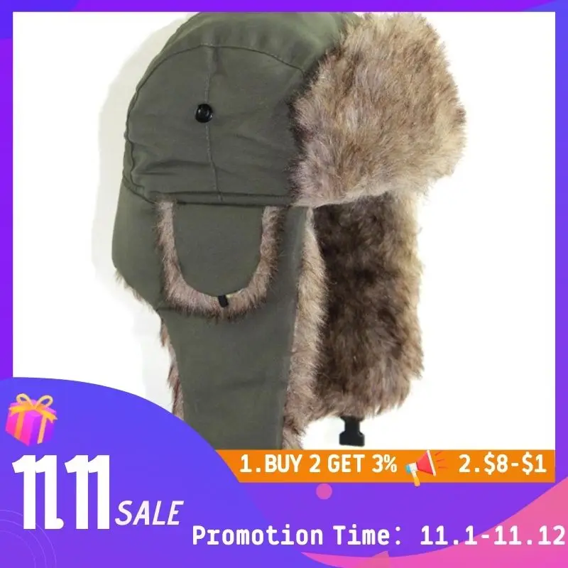 

2022 Winter Russian Hat Trapper Bomber Warm Trooper Ear Flaps Cap Headwear Bonnet Men Women Winter Ski Hat Fluffy Faux Fur Cap