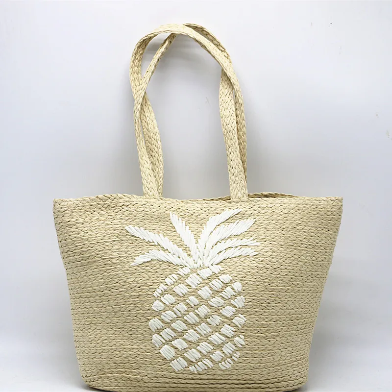 

Pineapple Straw Woven Tote Bags for Women Travel Leaf Woven Women's Purses Crossbody Beach Straw Summer Fashion Tote Bag