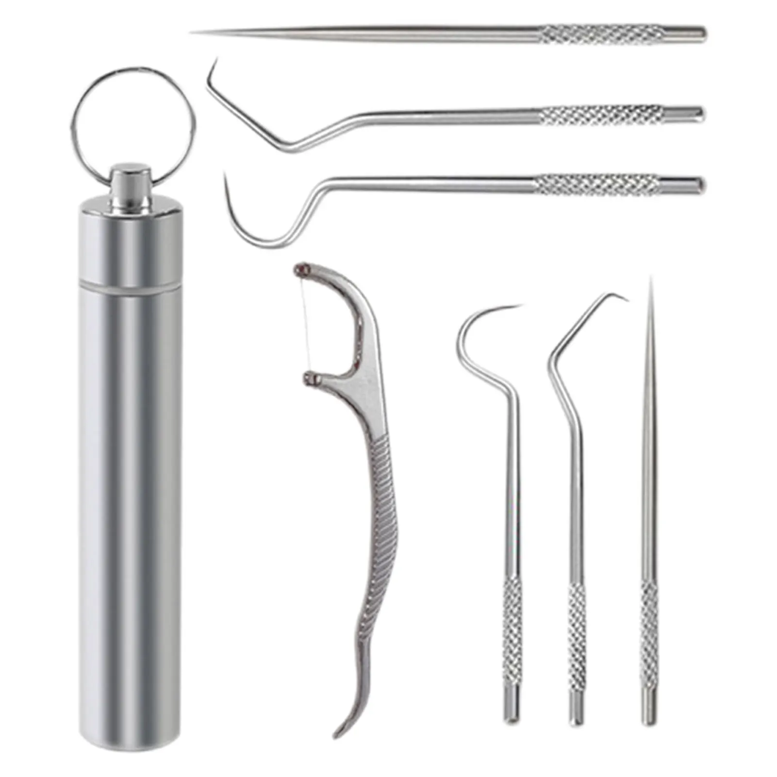 

7pcs Dental Tools Teeth Cleaning Kit Metal Dental Kit Oral Care Tools Reusable Metal Titanium Toothpicks With Holder For Outdoor