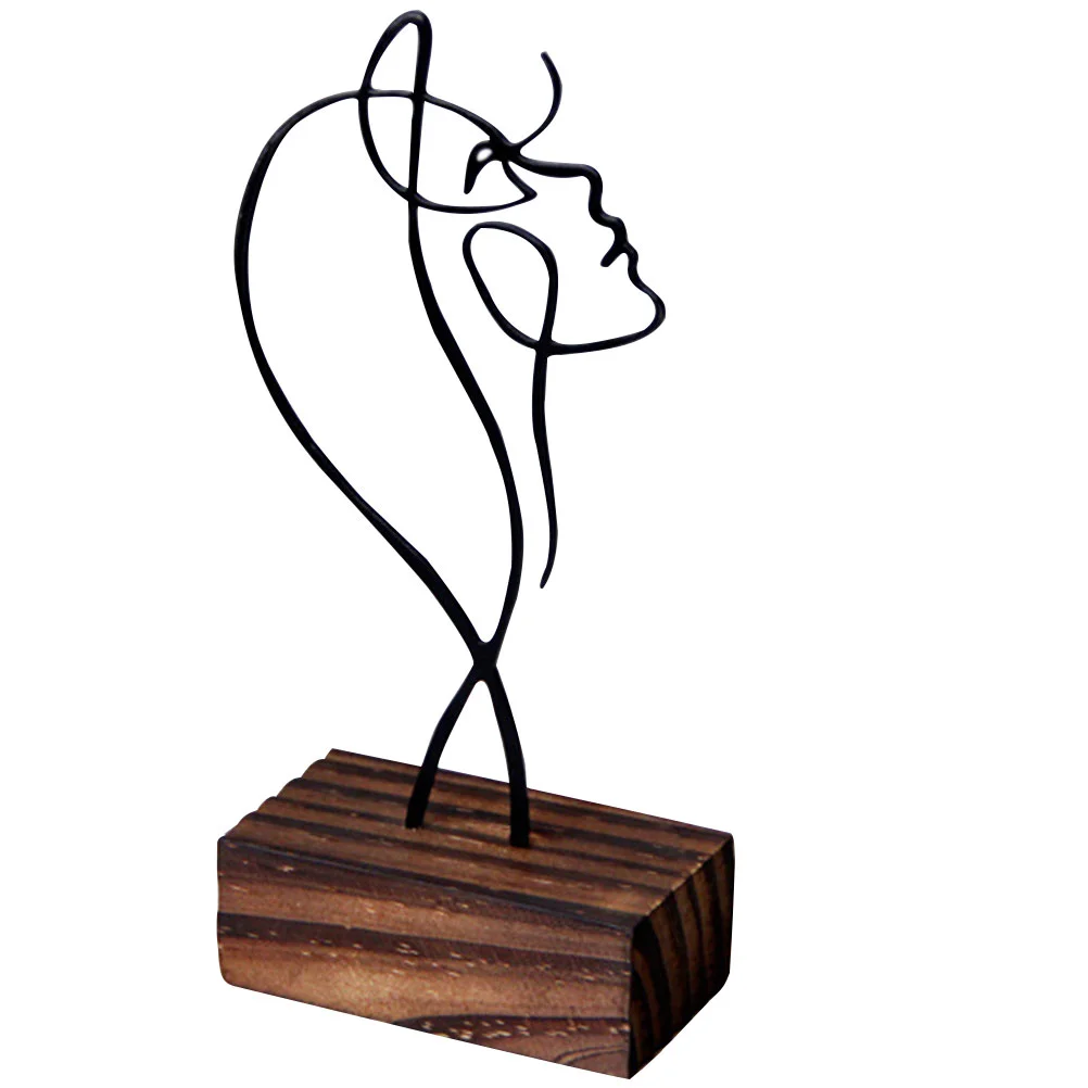 

Abstract Line Sculpture Iron Decor Ornament Desktop Metal Minimalist Figure Statue Tabletop Figurinetable Female Home Woman Desk
