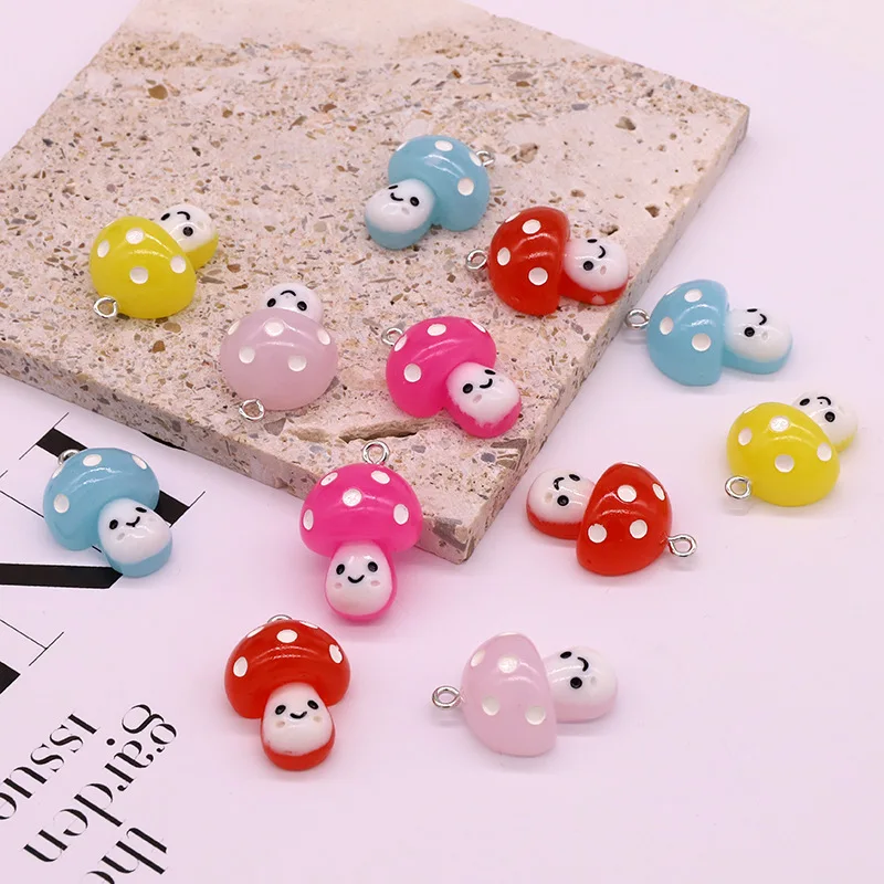

10Pcs Mixed Color Resin Mushroom Charms Kawaii Earrings Pendant for Keychain Jewlery Making DIY Crafts Accessories