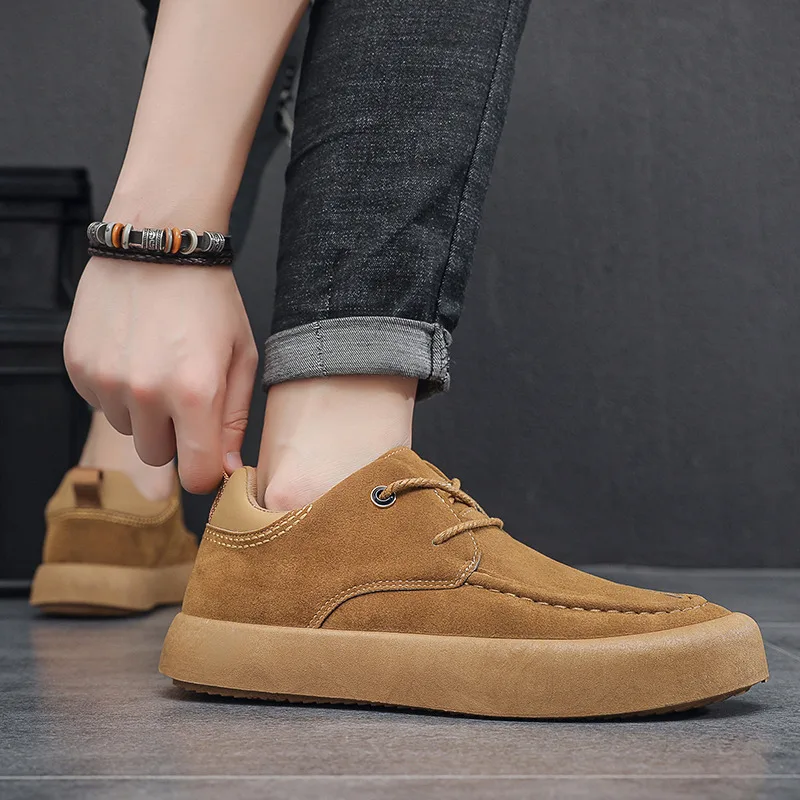 Мужская обувь цвета хаки в стиле ретро осенняя модная замшевая повседневная для