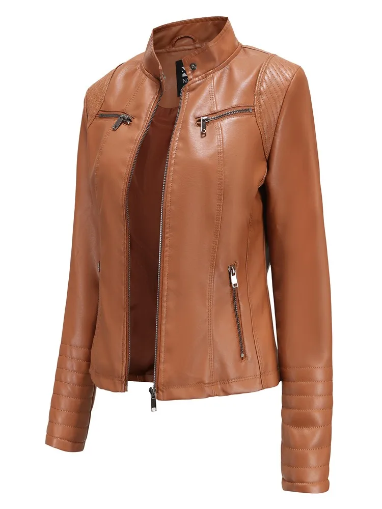 Women Faux Leather Jacket Autumn Winter Long Sleeve Plus Size Fashion Ladies Solid Zipper Biker Coat Female Casual Outwear