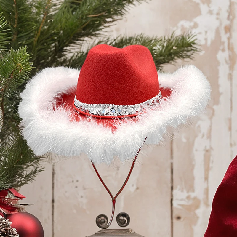 Рождественская ковбойская шляпа с меховой отделкой для взрослых поясом