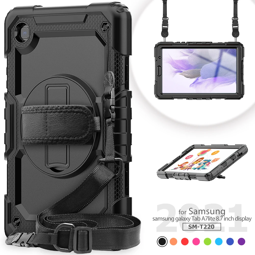 

360 Rotation Hand Strap&Kickstand Funda Tablet Samsung Galaxy Tab A7 Lite Case 2021 T220 T225 Protective Cover