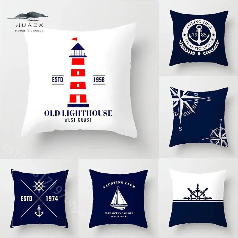 

Blue Compass Anchor Pillowcase for Peach Skin Mediterranean Cushion Cover Car Sofa Office Accessories Ornament Pillow Cases