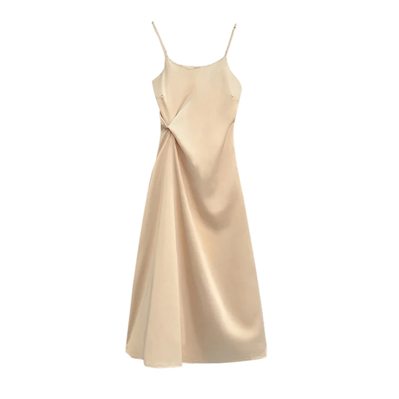 

Midi Silk Dress for Women Party Evening Midi Spaghetti Strap Elegant Casual Summer Luxury Sleeveless Long Satin Dresses 2022 New