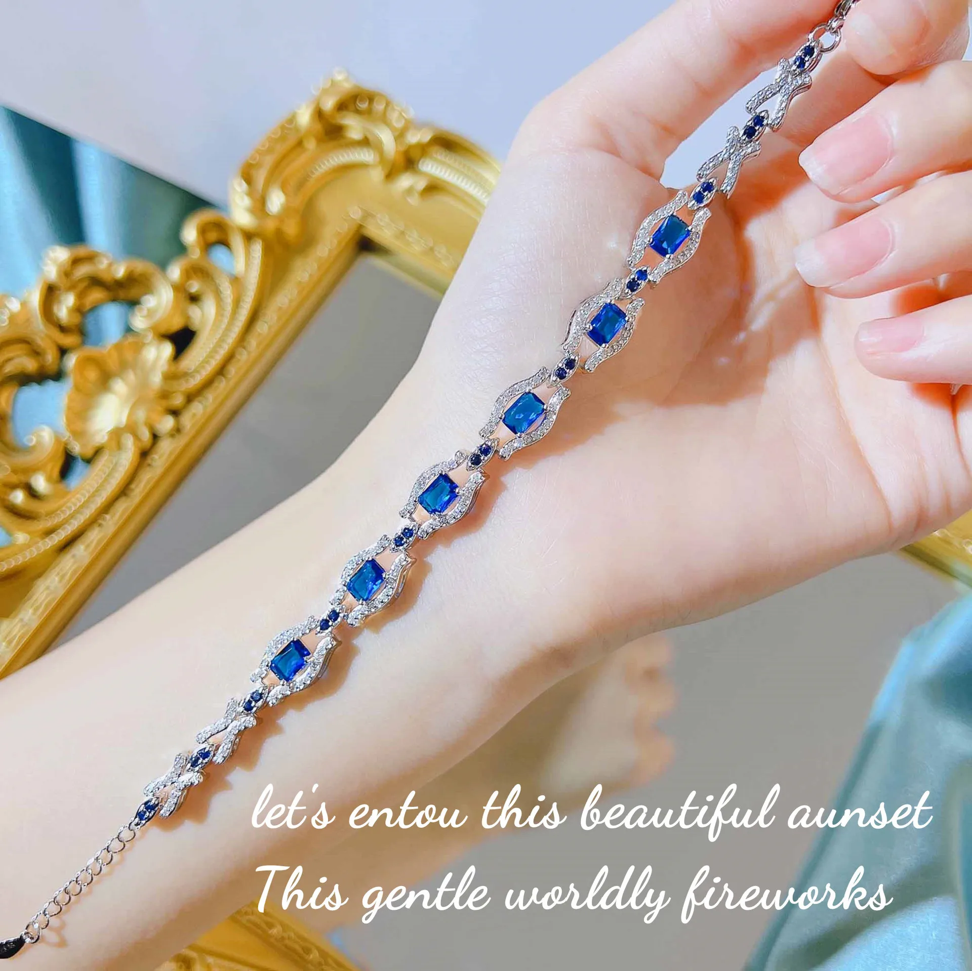 

Lady’s luxury Quality Jewelry Square Imitated Sapphire Bracelets Costume Jewelery Best Sellers 2022 Products Banquet Accessories