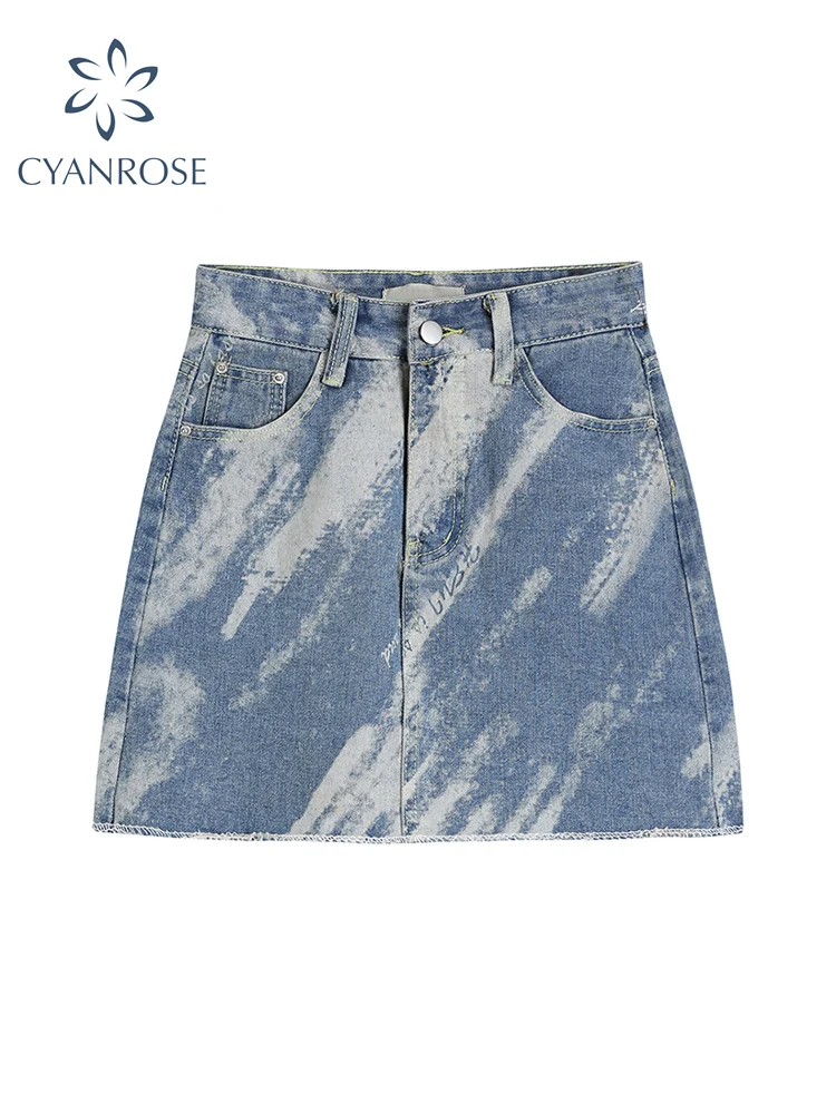 

Женская джинсовая мини-юбка в уличном стиле, винтажная повседневная юбка Y2K Chic, Женская универсальная трапециевидная короткая юбка с завыше...
