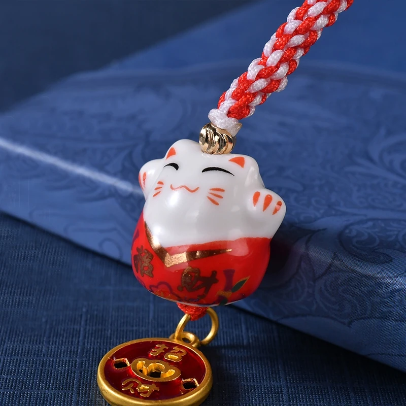 

Cute Cartoon Japanese Lucky Cat Keychain Maneki Neko Trinkets Phone Charms Car Bag Pendant Key Chains Pray Keyfob Couple Gifts