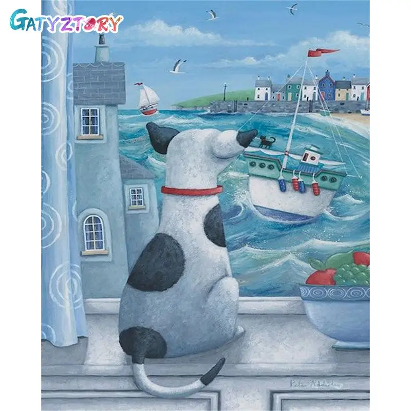 

GATYZTORY Paint By Number Dog Hand Painted Painting Art Drawing On Canvas Gift DIY Pictures By Numbers Animals Kits Home Decor