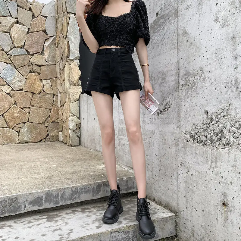 Skinny Solid Color Simplicity Patchwork Zipper Pockets High Waist Button Fashion Casual Shorts Straight Women's Clothing Summer