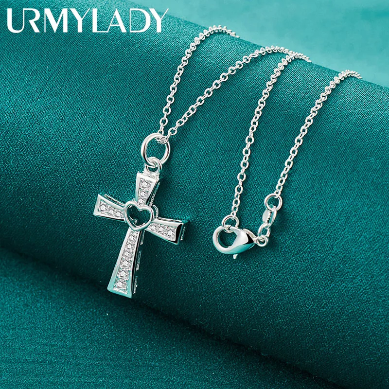 

URMYLADY 925 Sterling Silver Cross AAA Zircon Pendant 16-30 Inch Necklace Chain For Women Wedding Engagement Fashion Jewelry