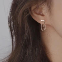 gold silver color trendy design double chain tassel stud earrings for women new arrival simplicity earrings fashion jewelry 2022