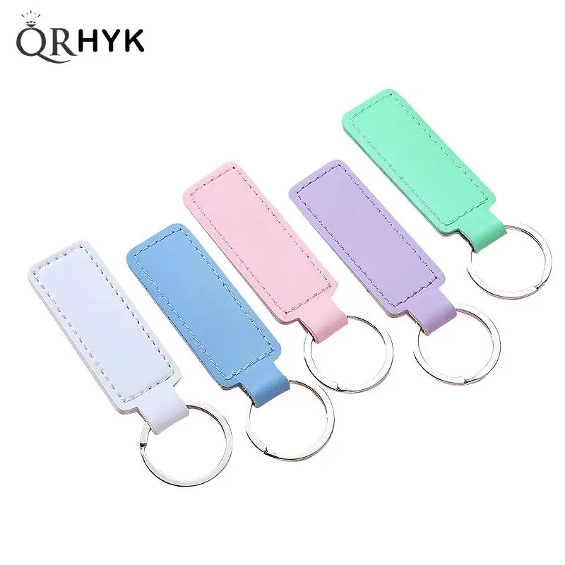 

1Pcs Bright PU Leather Keychain Double-sided Car Thread Small Gift Metal Pendant PU Keyring Simple Key Accessories Key Holde