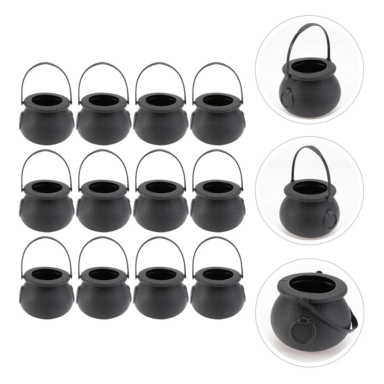 

12Pcs Black Cauldron Kettle Candy Bucket Trick- or- Treat Candy Pail Holder Candy Bowl Favor Supplies