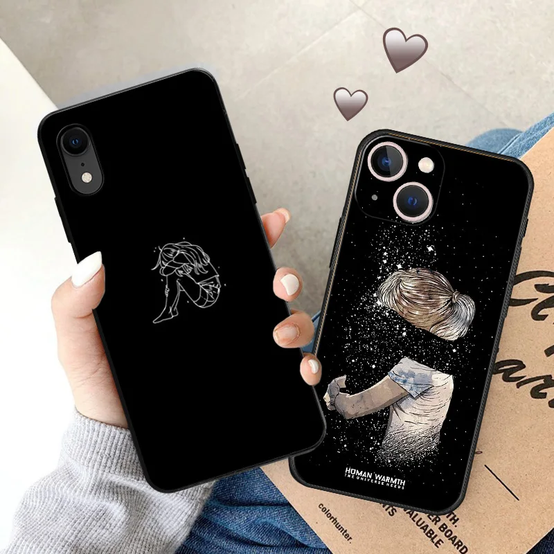 Мягкий чехол для телефона Apple iphone 14 Plus XS 13 Pro Max 12 Mini 11 SE XR X 7 8 6 6S 14Pro девушка ночь