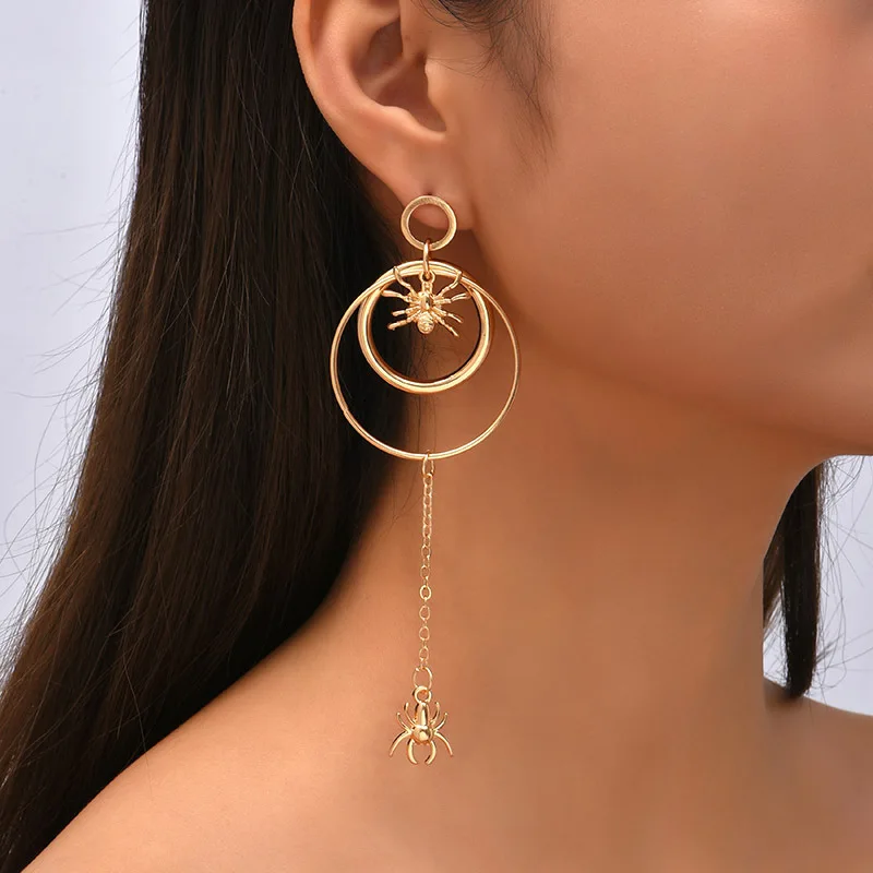 

Punk geometric spider earrings exaggerated long tassel for women party jewelry 2022 new insect animal earrings