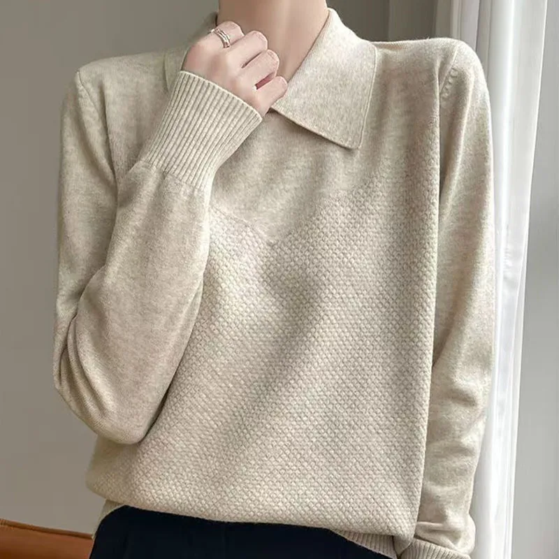 2024 классический женский вязаный шерстяной пуловер с воротником-поло модный
