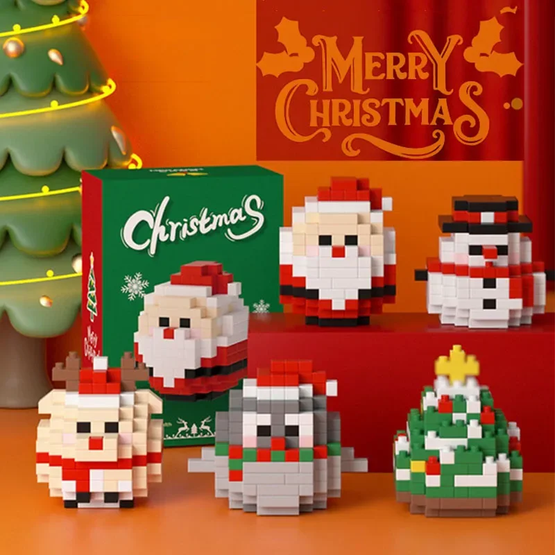 

MINISO Santa Claus Cartoon Damo Egg Building Blocks Anime Image Christmas Elk Santa Claus Toys Building Blocks A Party Gift