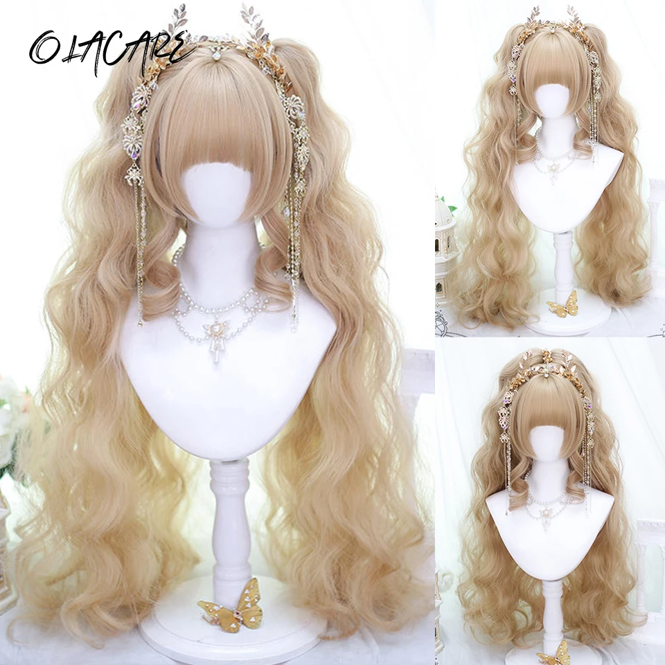 Синтетический длинный волнистый кудрявый парик OLACARE в стиле лолита с челкой