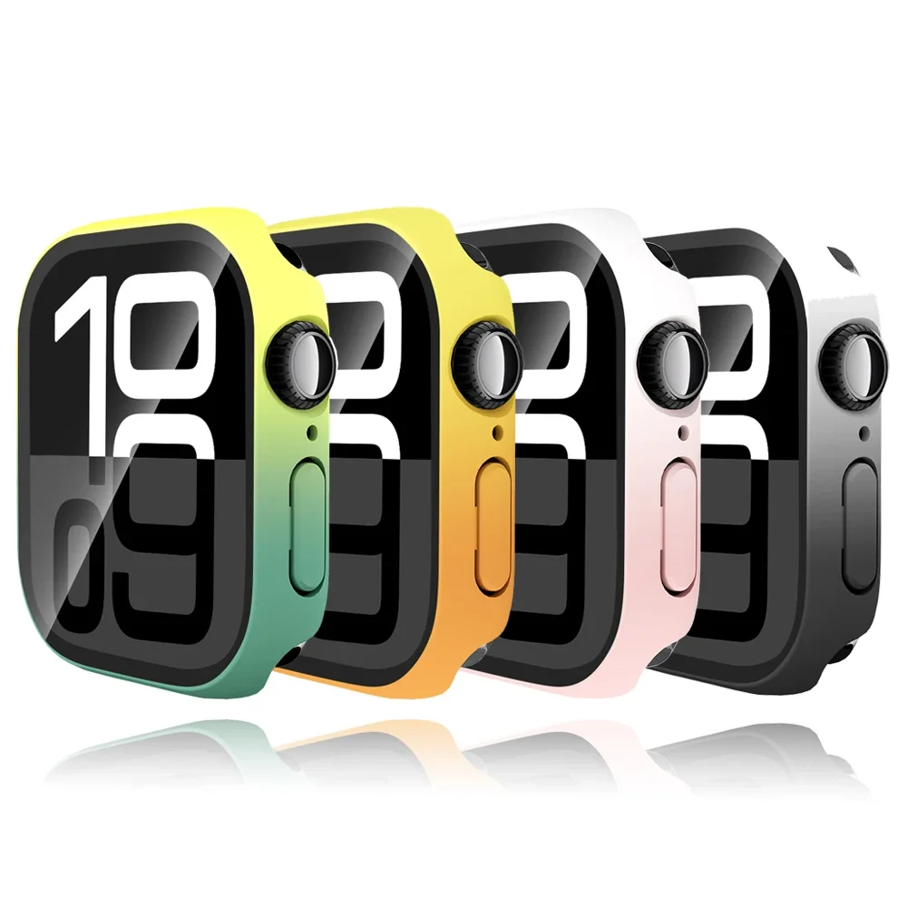 Чехол градиентного цвета для Apple Watch Cover Serie 10 9 8 7 6 SE 5 стеклянная защитная пленка