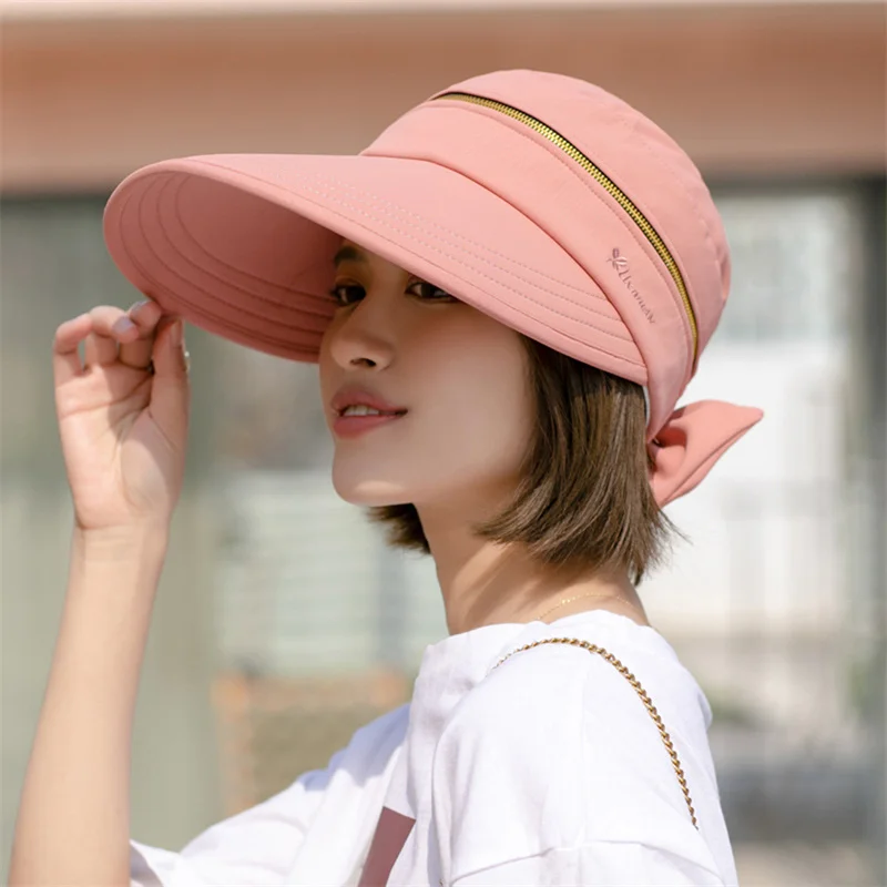 

Women's Summer Hat Removable Cap Top with Zipper Empty Top Hat Cycilng Anti-UV Sun Hats Ladies Foldable Big Brim Hat Visor Caps